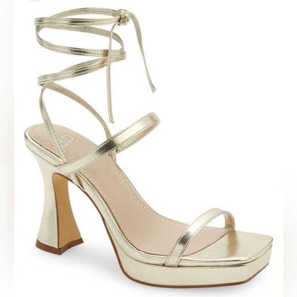 Gold Strappy Heeled Sandals - Picture 1 of 16